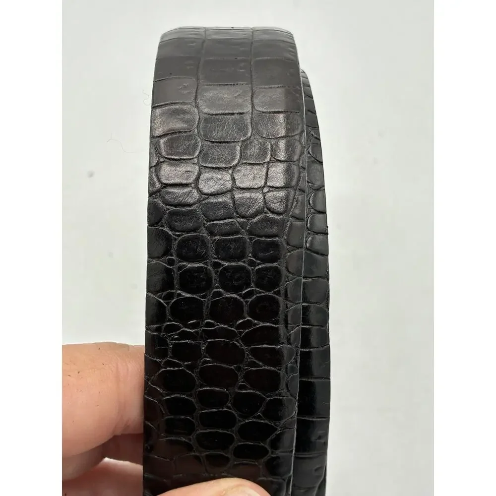 Calvin Klein Black Alligator Embossed Leather Belt Medium Brass Buckle